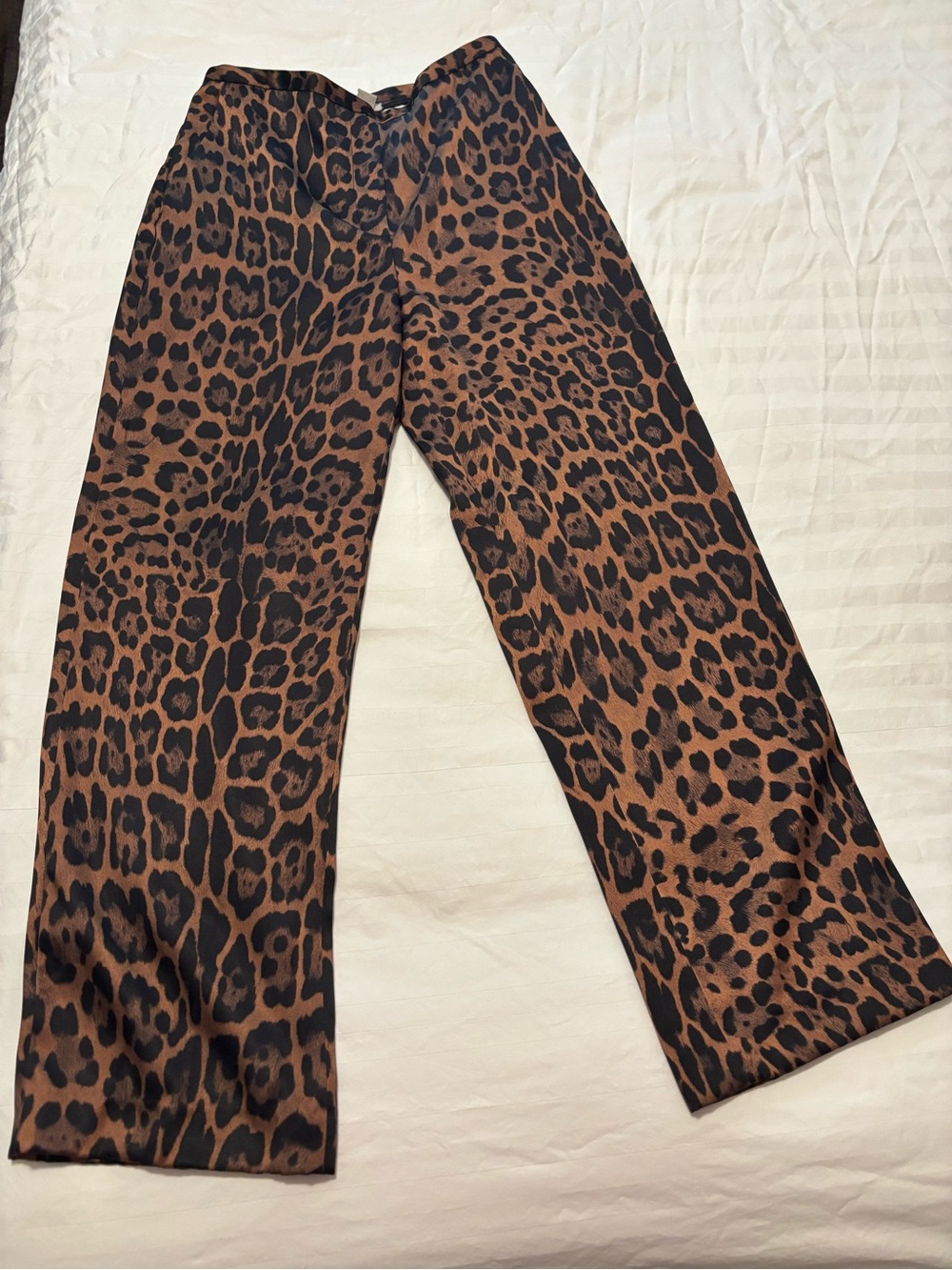 H&M Satin Leopard Print Wide-Leg Pants - Brown & Black